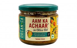 Organica Aam Ka Achaar in Olive Oil, Mango Pickle  Glass Jar  300 grams